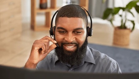 Customer service agents on headsets
